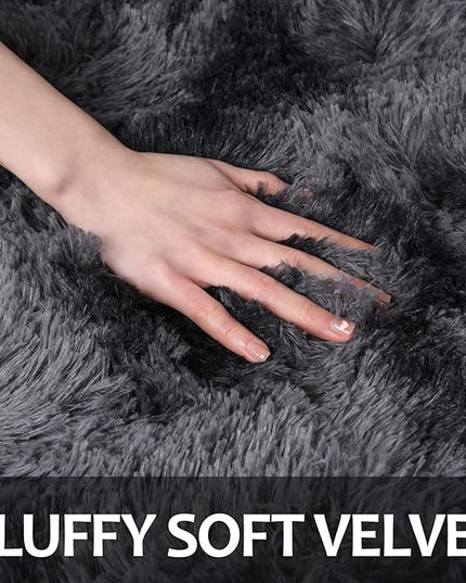 6x9 Large Area Rugs for Living Room, Super Soft Fluffy Modern Bedroom Rug, Tie-Dyed Dark Grey Indoor Shag Fuzzy Carpets for Girls Kids Nursery Room Home Decor - LeafyLoom