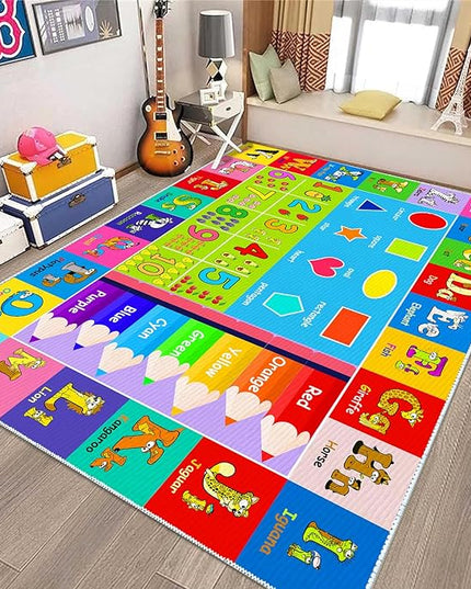 Kids Alphabet Play Game Rug - 5' 3" x8' ABC Numbers and Shapes Educational Learning Toddler Carpet - Kids Room Playroom Classroom Kindergarten Activity Fun Soft Non-Slip Mat - LeafyLoom