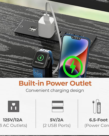 Small Computer Desk with LED Lights 39.4 inch Gaming Desk with Power Outlets and Storage Shelves, Home Office Desk with Monitor Stand for Bedroom, Workstation, Black - LeafyLoom