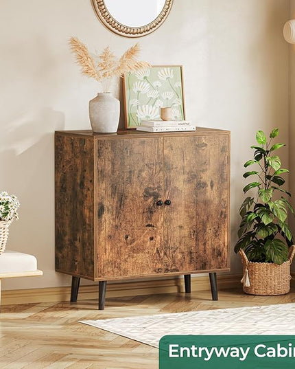 Buffet Cabinet with Storage, Storage Cabinet with 2 Doors, Rustic Brown Cabinet with Solid Wood Feet, Sideboard Cabinet Accent Cabinet, for Kitchen, Entryway, Living Room - LeafyLoom