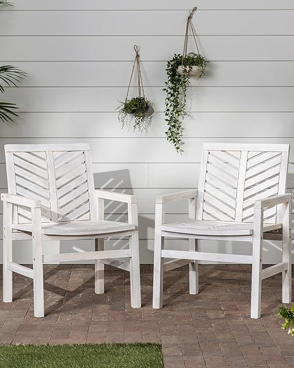 Walker Edison AZWC2VINWW Avalon Chevron Solid Acacia Wood Outdoor Chair, White Wash - LeafyLoom