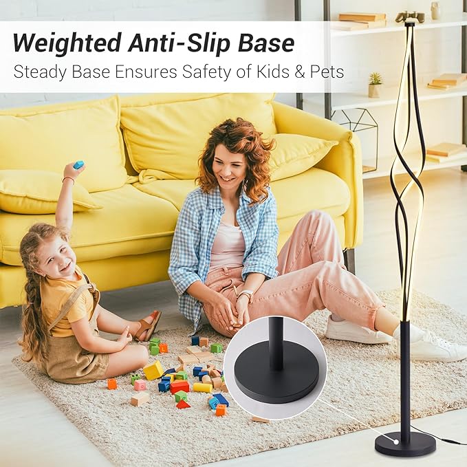Spiral Floor Lamps for Living Room 70 Inch LED Floor Lamp for Bedroom 34W Dimmable Modern Floor Lamp with Remote Control 3 Color Temperature Black Corner Floor Lamp - LeafyLoom