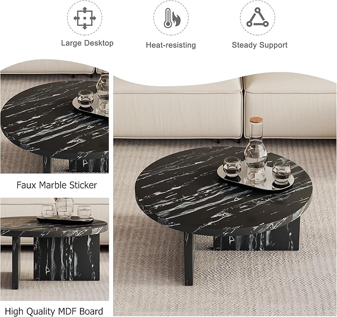 NicBex 31.4Inch Round Dining Table,Mid-Century Modern Kitchen Table with Black and White Patterns Tabletop for 2 to 4,Leisure Coffee Table for Kitchen,Small Space and Living Room,Space-Saving,Black - LeafyLoom