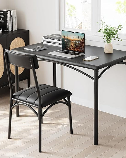 IDEALHOUSE Dining Table Set for 4, Kitchen Table and Chairs for 4 with Upholstered Chairs, 5 Piece Rectangular Kitchen Table Set, Dining Room Table Set for Small Space, Apartment, Rustic Black - LeafyLoom