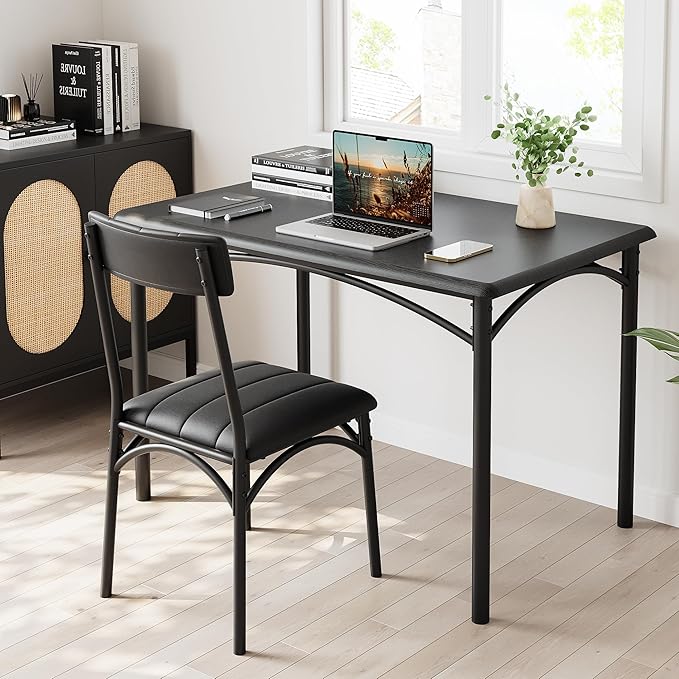 IDEALHOUSE Dining Table Set for 4, Kitchen Table and Chairs for 4 with Upholstered Chairs, 5 Piece Rectangular Kitchen Table Set, Dining Room Table Set for Small Space, Apartment, Rustic Black - LeafyLoom