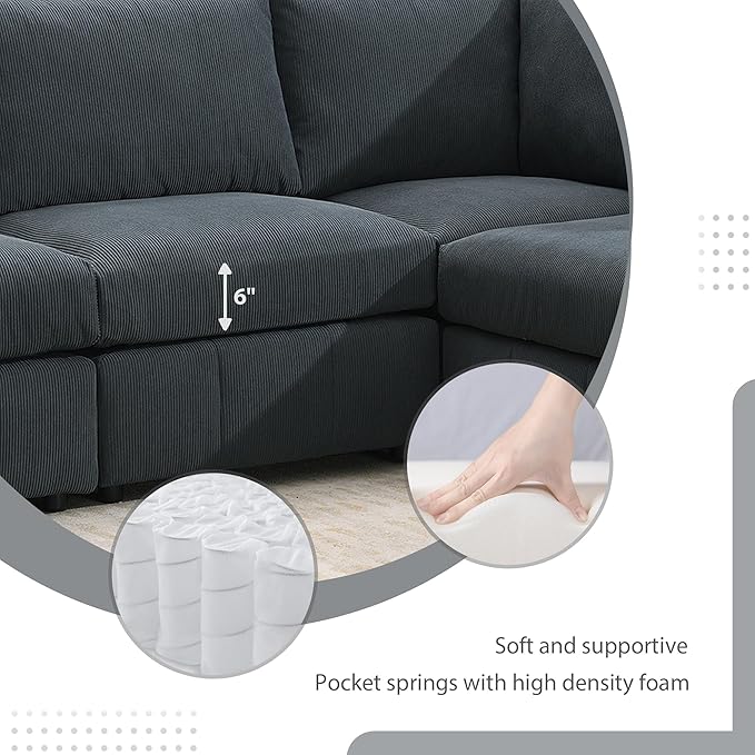 93" Sectional Couch with Convertible Ottomans, 5-Seat Armless Modular Sofa with Vertical Stripes, Freely Combinable Couch Sectionals for Living Room, Apartment - LeafyLoom