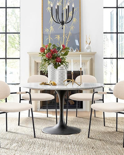 COLAMY Boucle Dining Chairs Set of 4, Fabric Dining Chairs Set of 4 with Arms, Upholstered Dining Armchairs with Back for Kitchen,Dining Room, Beige - LeafyLoom