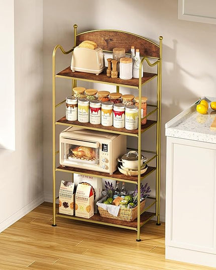 Folding Bookshelf No Assembly, 4 Shelf Gold Folding Bookcase with Sturdy Metal Frame, Vintage Open Standing Collapsible Shelves for Bedroom, Living Room, Home Office Organization - LeafyLoom