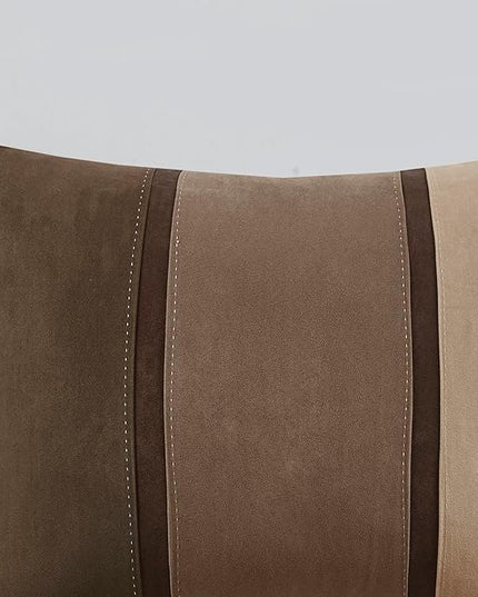 Madison Park Palisades Comforter Set Modern Faux Suede Pieced Stripe Design, All Season Down Alternative Cozy Bedding with Matching Shams, Decorative Pillows, Queen(90"x90"), Brown 7 Piece - LeafyLoom