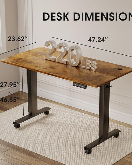 Electric Standing Desk 48 Inch, Ergonomic Height Adjustable Table with T-Shaped Metal Bracket Modern Computer Workstations for Home Office, Rustic Brown - LeafyLoom