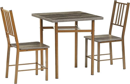 NicBex Small Dining Table for 2 Kitchen Table and Chairs Dining Set for 2, Square Wooden Dining Table with 4 Legs and 2 Metal Chair for Home Office, Kitchen, Dining Room, Antique Brown - LeafyLoom