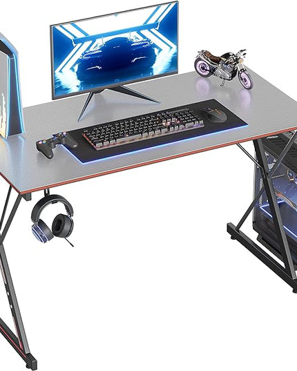 CubiCubi Gaming Desk 47 Inch PC Computer Desk, Carbon Fiber Home Office Desk Table Gamer Workstation, Simple Game Table with Headphone Hook, Gray - LeafyLoom