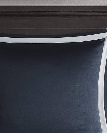Madison Park Odette Cozy Comforter Set Jacquard Damask Medallion Design - Modern All Season, Down Alternative Bedding, Shams, Decorative Pillows, Cal King(104 in x 92 in), Navy 8 Piece - LeafyLoom
