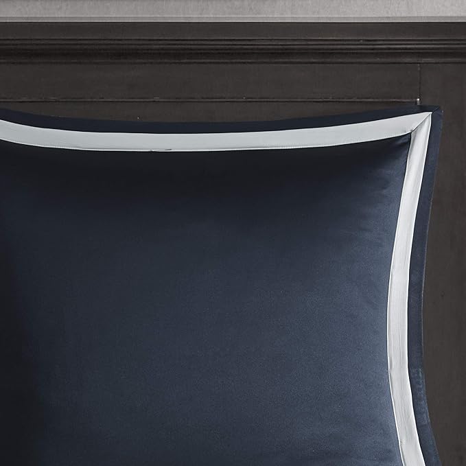 Madison Park Odette Cozy Comforter Set Jacquard Damask Medallion Design - Modern All Season, Down Alternative Bedding, Shams, Decorative Pillows, Queen(90 in x 90 in),Navy 8 Piece - LeafyLoom