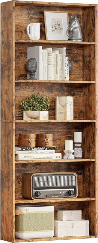 IRONCK Industrial Bookshelves and Bookcases Floor Standing 6 Shelf Display Storage Shelves 70 in Tall Bookcase Home Decor Furniture for Home Office, Living Room, Bed Room, Vintage Brown - LeafyLoom