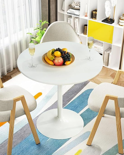 FurnitureR 31.5" Mid-Century Round Dining Table for 2-4 People with Pedestal Base for Home Office Living Room Kitchen Leisure, 31.5 inches, White - LeafyLoom