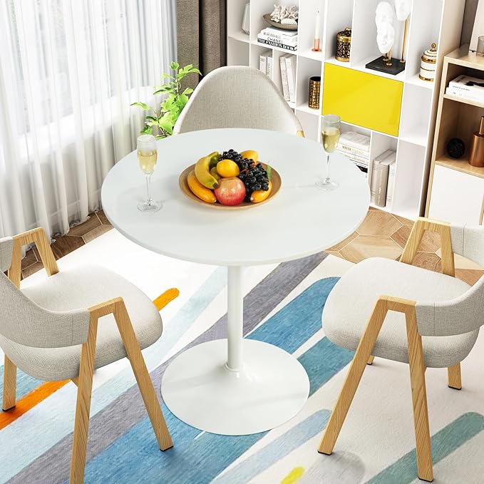 FurnitureR 31.5" Mid-Century Round Dining Table for 2-4 People with Pedestal Base for Home Office Living Room Kitchen Leisure, 31.5 inches, White - LeafyLoom