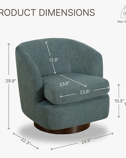 Swivel Accent Chair Modern Barrel Armchair with Wood Base for Bedroom Reading Waiting Living Room, Dark sage Green - LeafyLoom