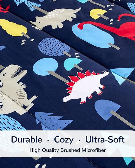 SLEEP ZONE Kids Bedding Comforter Set Full/Queen Size - Super Cute & Soft Kids Bedding 7 Pieces Set with Comforter, Sheet, Pillowcase & Sham (Dinosaur Land) - LeafyLoom