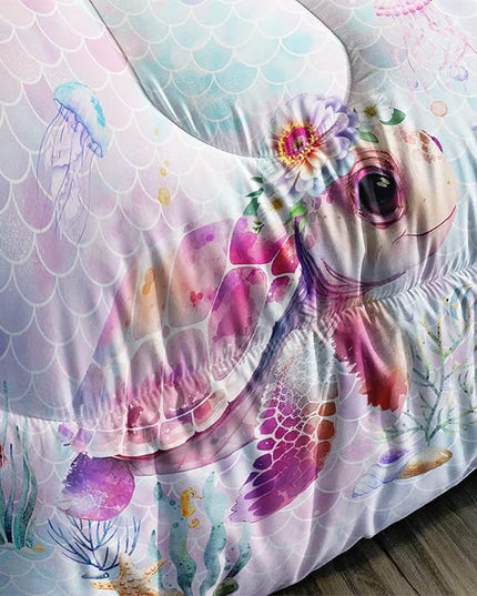 Axolotl Turtle Bedding Set Full,Colorful Underwater World Comforter Set for Kids Boys Girls Teens,Ocean Comforter Set with Jellyfish,Kids Bedding Set Print Colorful Fish Scales,1 Quilt 2 Pillowcases - LeafyLoom