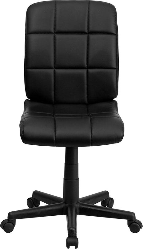 Flash Furniture Clayton Mid-Back Tufted Vinyl Upholstered Swivel Desk Chair with Padded Seat, Modern Adjustable Height Padded Office Chair, Black - LeafyLoom