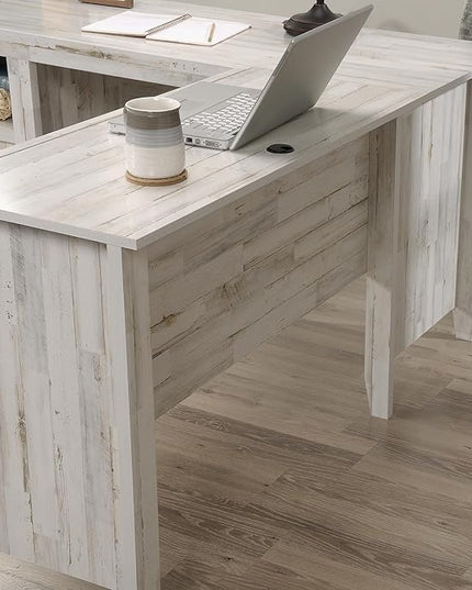 Sauder Dakota Pass L-Desk, L: 59.09" x W: 59.72" x H: 30.00", White Off-White - LeafyLoom