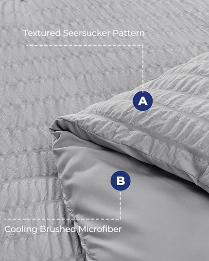 HYMOKEGE Seersucker Twin Comforter Set 3 Pieces, Lightweight Comforter Sets for Bedding, Bed Set with 1 All Season Soft Down Alternative Comforter and 2 Pillow Shams, Light Grey - LeafyLoom