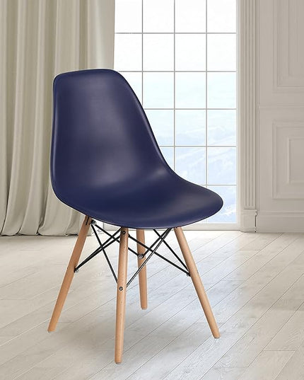 Flash Furniture 2 Pack Elon Series Navy Plastic Chair with Wooden Legsase - LeafyLoom