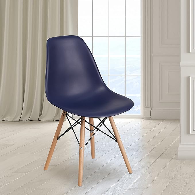 Flash Furniture 2 Pack Elon Series Navy Plastic Chair with Wooden Legsase - LeafyLoom