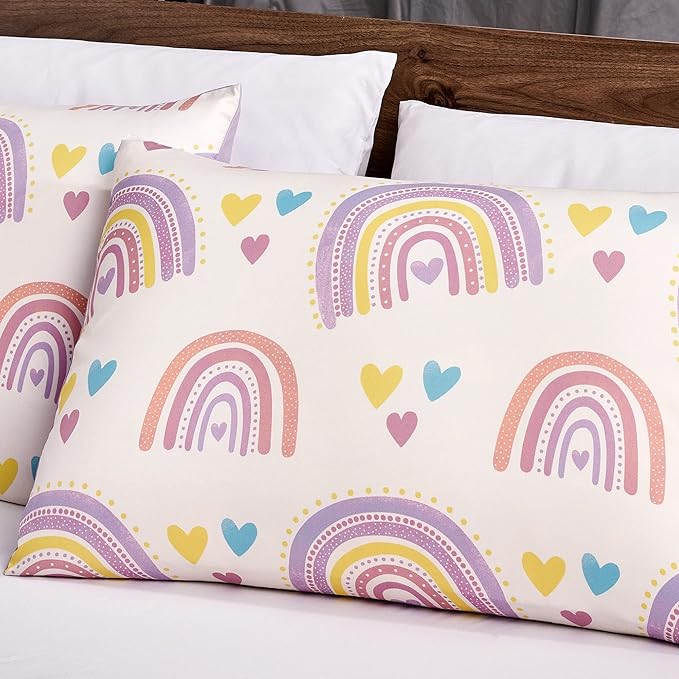 for Kids Rainbow Hearts 4-Piece Comforter Set - Beautiful Motif Design Bedding Set with Embrodery Print - LeafyLoom