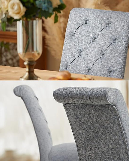 COLAMY Button Tufted Dining Chairs Set of 4, Parsons Upholstered Fabric Dining Room Chairs Kitchen Chairs with Wood Legs and Padded Seat, Blue Bubble - LeafyLoom