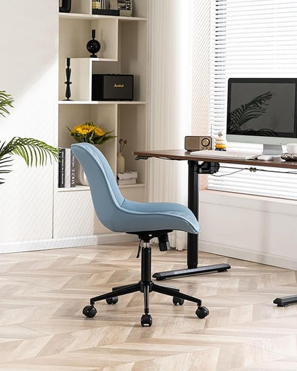 YOUNIKE Desk Chair with Wheels Armless Office Chair Swivel Rolling Task Chair with Back Upholstered Faux Leather Computer Chair Height Adjustable Modern Ergonomic Seat, Loads 300 lbs, Blue - LeafyLoom