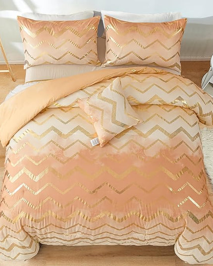 Ombre Beige Comforter Set Twin Size Girls Bedding Soft Microfiber Comforter for Kids Teen Women,3 Pieces (1 Comforter,1 Pillowcase,1 Decorative Pillow Sham) - LeafyLoom