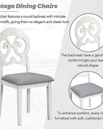 Dining Table Set for 6, Mid-Century 6-Piece Dining Room Table Set with Victorian Round Upholstered Dining Chairs and Long Bench, Kitchen Table Set for Living Room, Grey+Antique White - LeafyLoom