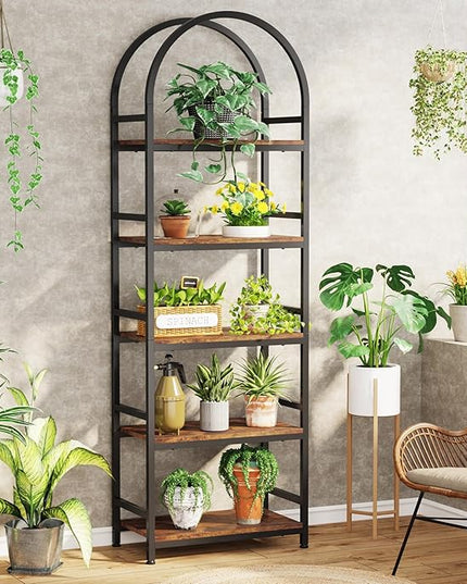 Tribesigns 5-Tier Open Bookshelf, 74.4" Wood Bookcase Storage Shelves with Metal Frame, Freestanding Display Rack Tall Shelving Unit for Office, Bedroom, Living Room, Easy Assembly(Brown, 2PCS) - LeafyLoom