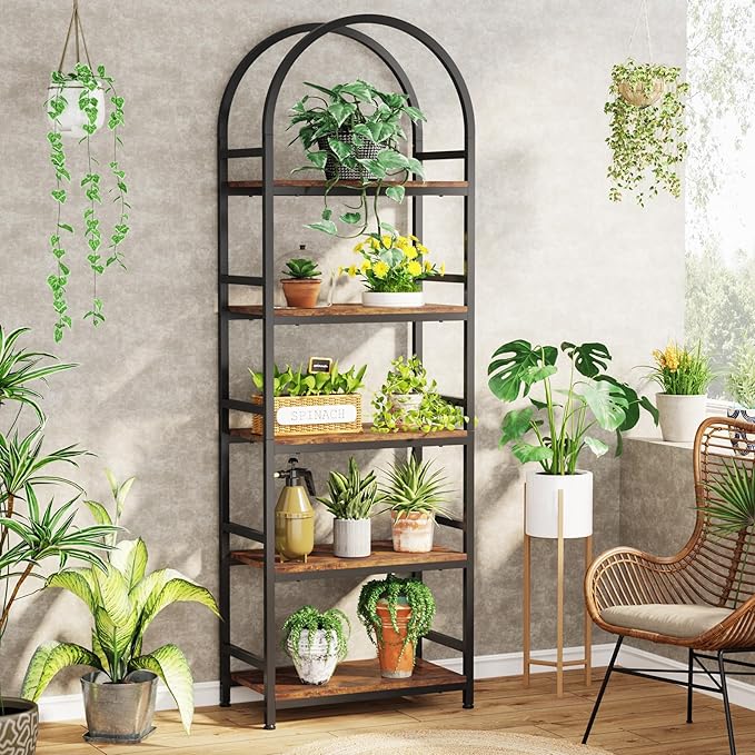 Tribesigns 5-Tier Open Bookshelf, 74.4" Wood Bookcase Storage Shelves with Metal Frame, Freestanding Display Rack Tall Shelving Unit for Office, Bedroom, Living Room, Easy Assembly(Brown, 2PCS) - LeafyLoom
