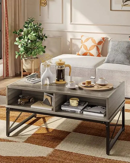 Bestier LED Coffee Tables for Living Room,Wood Center Table with Glass Top Game Night. 42 Inch Room Grey Wash - LeafyLoom