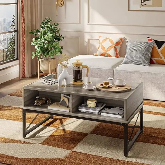Bestier LED Coffee Tables for Living Room,Wood Center Table with Glass Top Game Night. 42 Inch Room Grey Wash - LeafyLoom