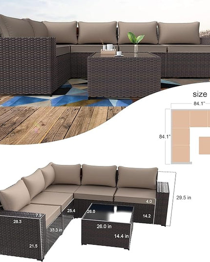 Kullavik 6PCS Outdoor Patio Furniture Set PE Wicker Rattan Sectional Sofa Patio Conversation Sets,Khaki - LeafyLoom