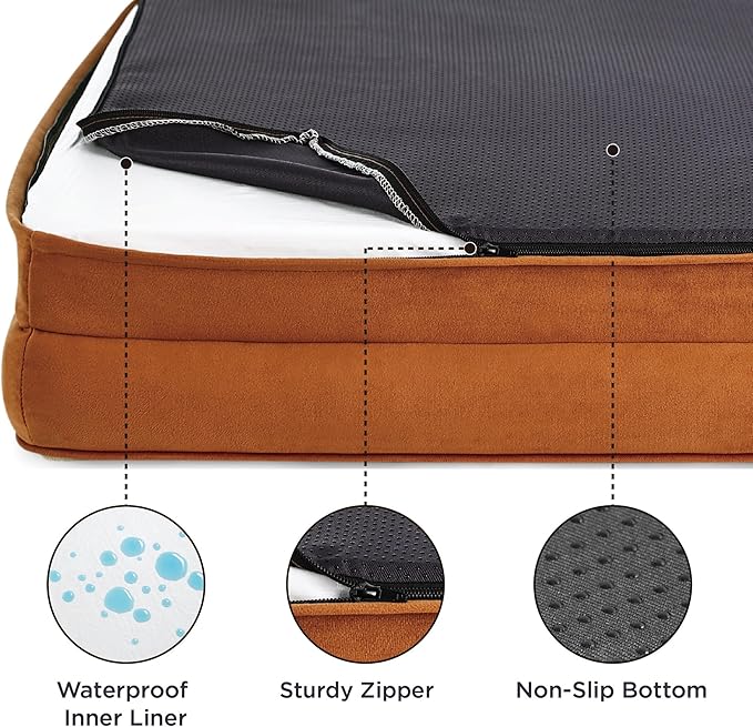 Bedsure Orthopedic Dog Bed for Large Dogs - Big Washable Dog Sofa Beds Large, Supportive Foam Pet Couch Bed with Removable Washable Cover, Waterproof Lining and Nonskid Bottom, Caramel BEDSURE