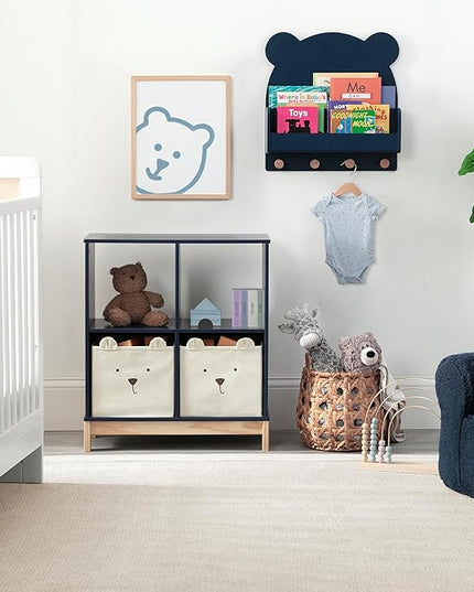 Delta Children babyGap Graham 4-in-1 Convertible Crib with Storage Drawer + Brannan Bear Bookcase with Bins + Brannan Bear Wall Shelf with 4 Hooks, Navy/Light Blue (Bundle) - LeafyLoom