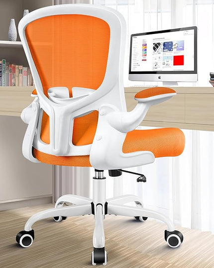 Ergonomic Office Chair, Lumbar Support Desk Chair with Flip-up Armrest and Breathable Mesh, Height Adjustable Swivel Office Chair Orange - LeafyLoom