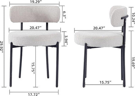 DYHOME Light Grey Dining Chairs Set of 2, Modern Dining Room Chairs Mid-Century, Round Upholstered Kitchen Chairs, Boucle Sherpa Dining Chair with Black Metal Legs - LeafyLoom