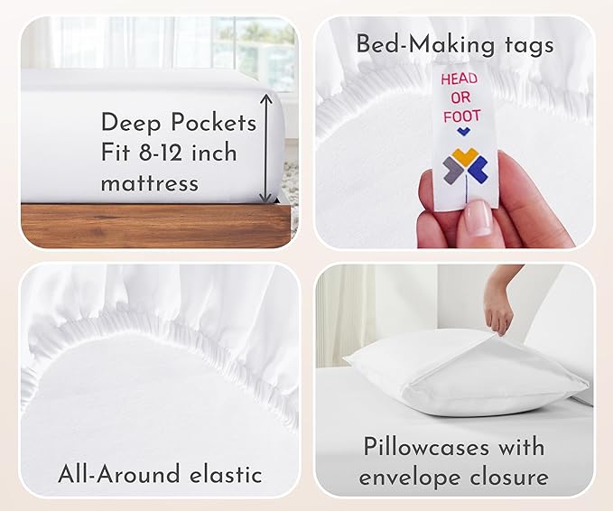 California Design Den 100% Cotton 2-Pack Extra Long Twin Sheets, Soft & Durable Twin XL Cotton Sheet Sets with Deep Pockets, Twin XL Sheet Set with Sateen Weave, Cooling Sheets (White) - LeafyLoom