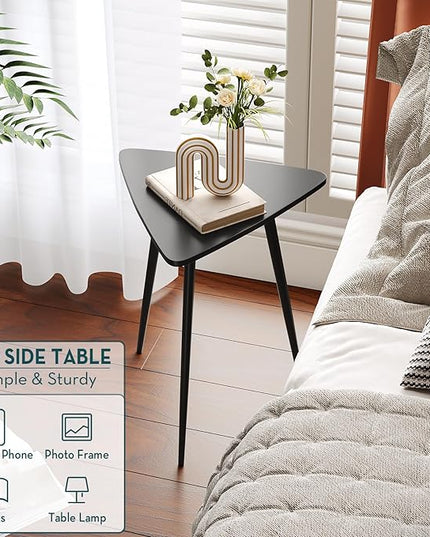 SAYGOER Black End Table for Small Places Triangle Side Table Modern Sofa Table for Living Room Bedroom Office Small Night Stand Metal Legs Bedside Table Classic Black Home Decor, Easy Assembly - LeafyLoom