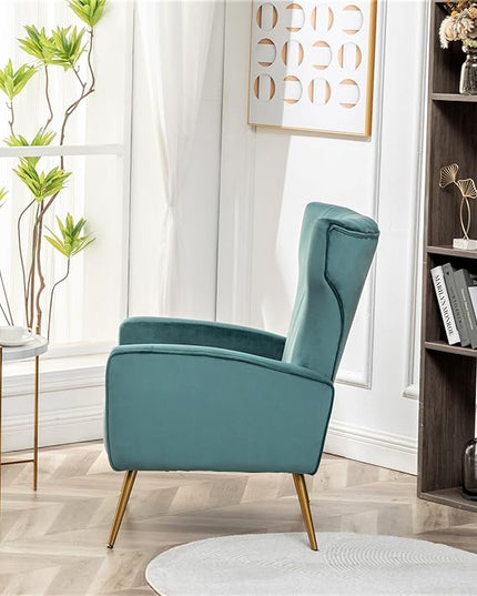 Armchair Modern Velvet Accent Chair, Channel Tufted Bedroom, Office or Living Room Furniture with Elegant Metal Legs, Teal - LeafyLoom