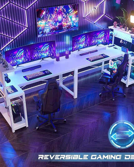 Homieasy Small Gaming Desk with Power Outlets Pegboard LED Light, 51 Inch L Shaped Computer Desk with Monitor Stand Storage Shelves, Reversible Corner Desk with Headset Hooks, White - LeafyLoom