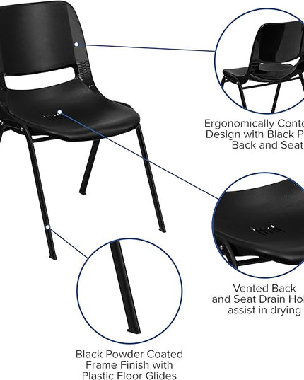 Flash Furniture HERCULES Series 440 lb. Capacity Kid's Black Ergonomic Shell Stack Chair with Black Frame and 12" Seat Height, Set of 1 - LeafyLoom