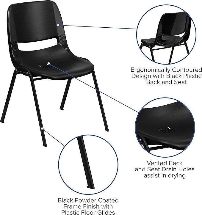 Flash Furniture HERCULES Series 440 lb. Capacity Kid's Black Ergonomic Shell Stack Chair with Black Frame and 12" Seat Height, Set of 1 - LeafyLoom