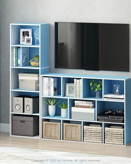 Furinno Luder Bookcase / Book / Storage , 11-Cube, White/Light Blue - LeafyLoom